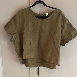Green Boxy Asymmetrical Blouse with Short Sleeves